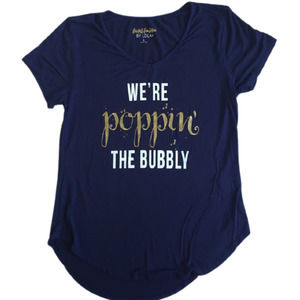 5/$25 We’re Poppin the Bubbly Celebration T-Shirt Bridal Navy Blue Size Medium